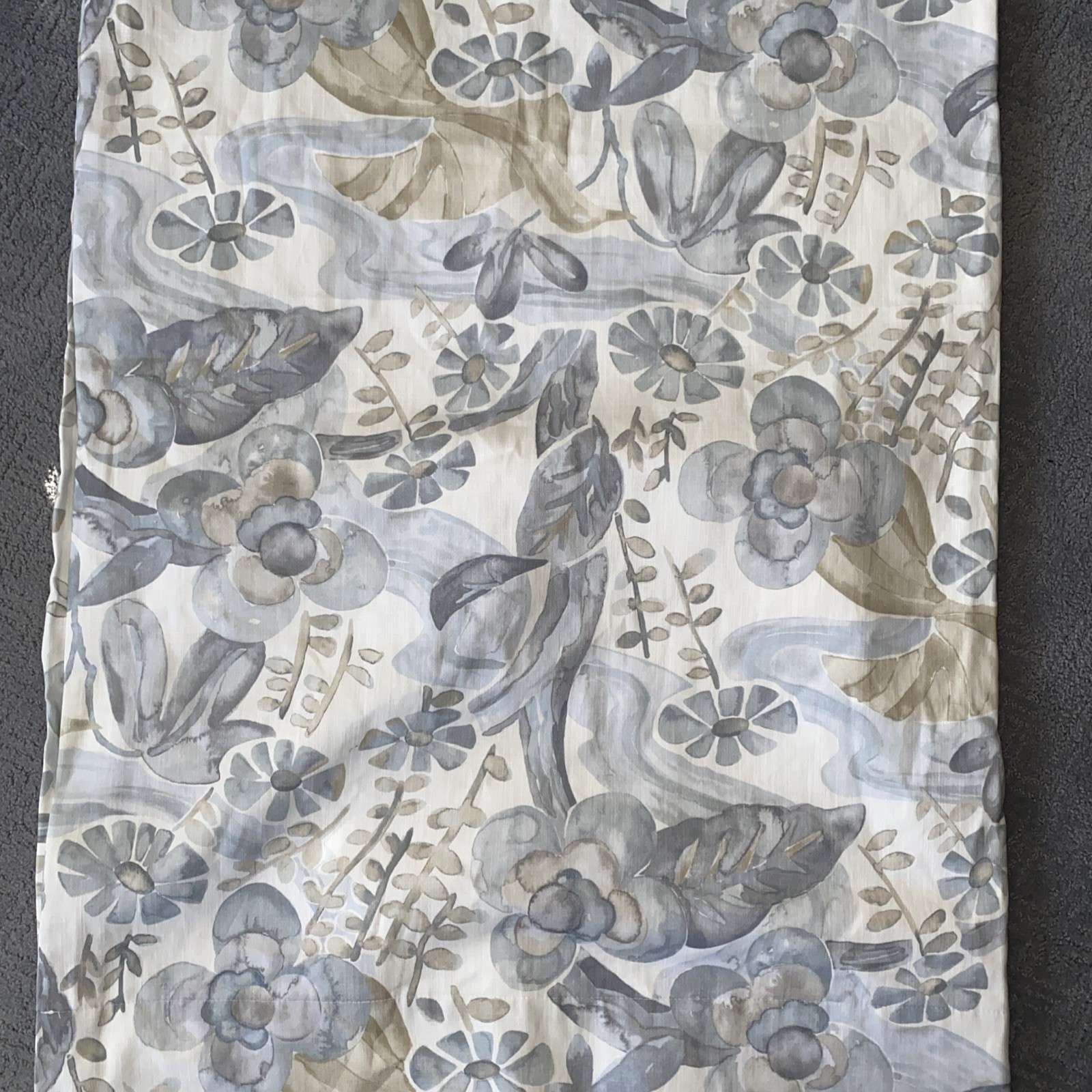 BALLARD DESIGNS FLORA CLOUD GRAY-BLUE FLORAL WATERCOLOR CURTAIN PANEL 52×96