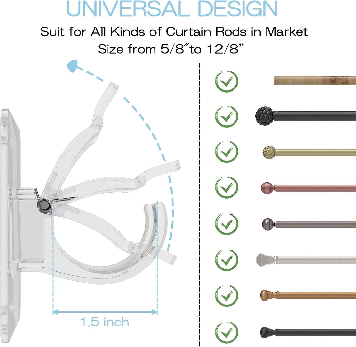 8PCS No Drill Curtain Rod Brackets, Self-Adhesive, Universal, Plastic & Stain…