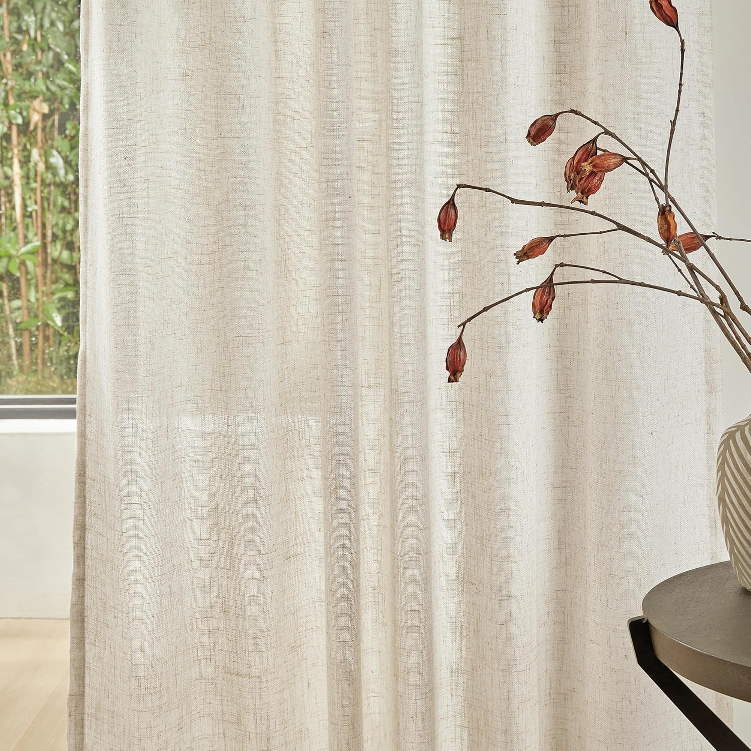 Linen Curtains for Living Room, Natural Semi Sheer Curtains & Drapes 84 Inches L