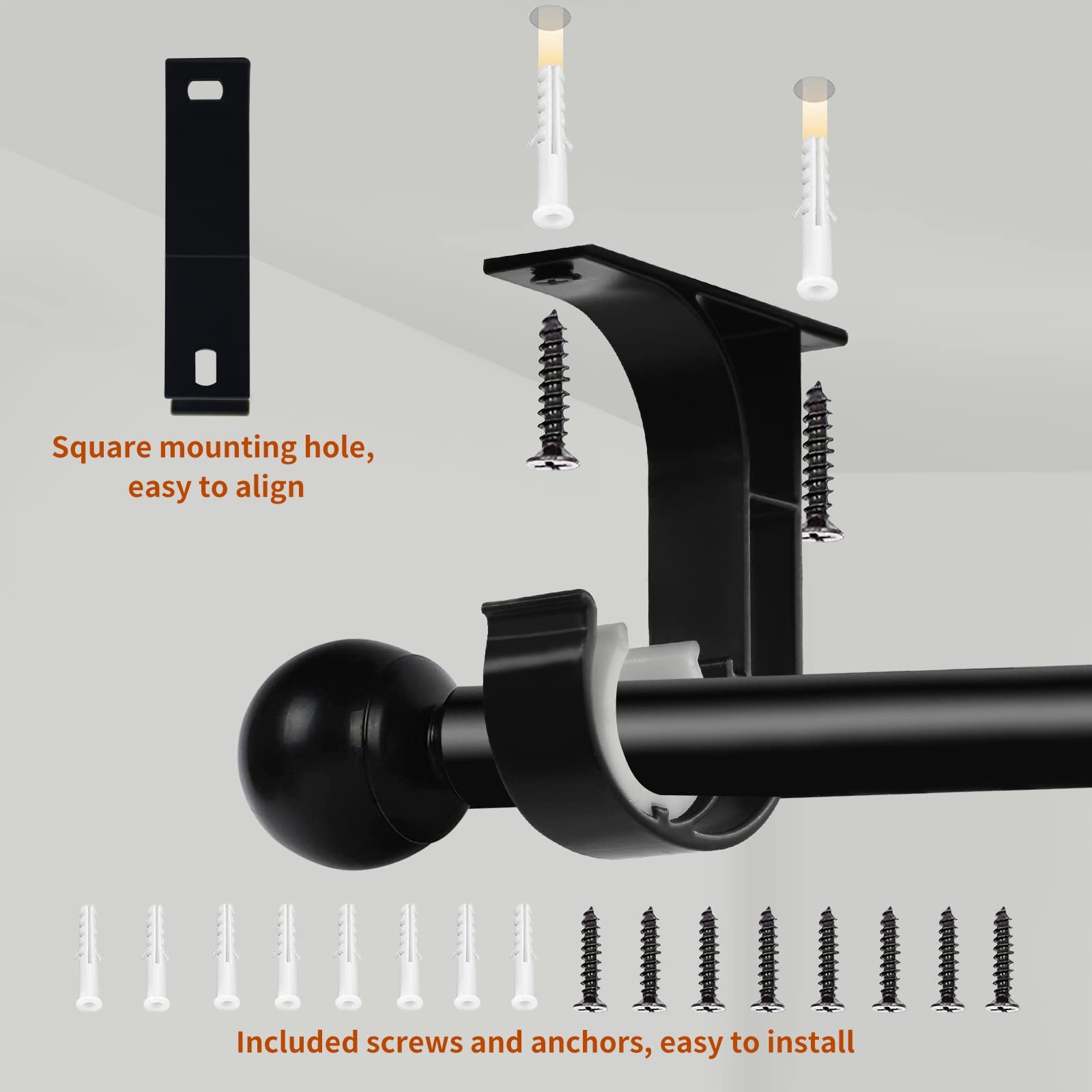 8 PCS Black Aluminum Ceiling Mount Curtain Rod Bracket Holder Fits 1 Inch Rod