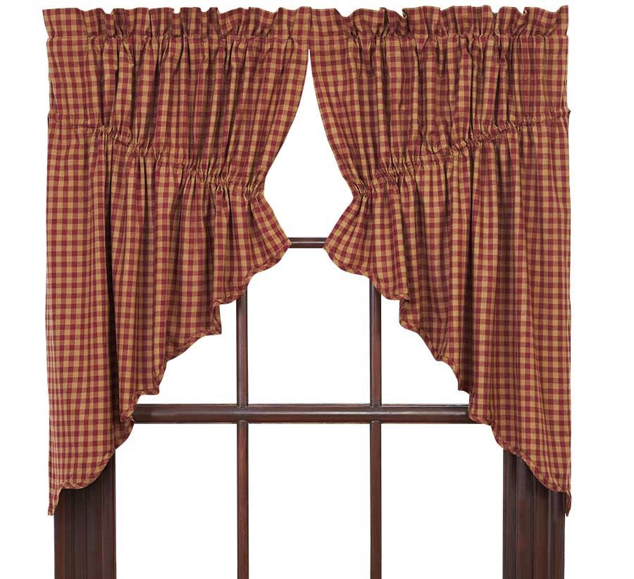 Prairie Swag Burgundy Tan Check Gathered Curtain 36x36x18 inch Ninepatch