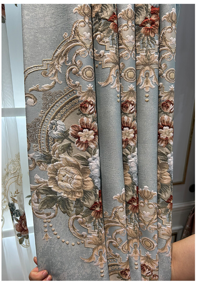 high-grade European blue jacquard chenille thick valance curtain tulle M1559