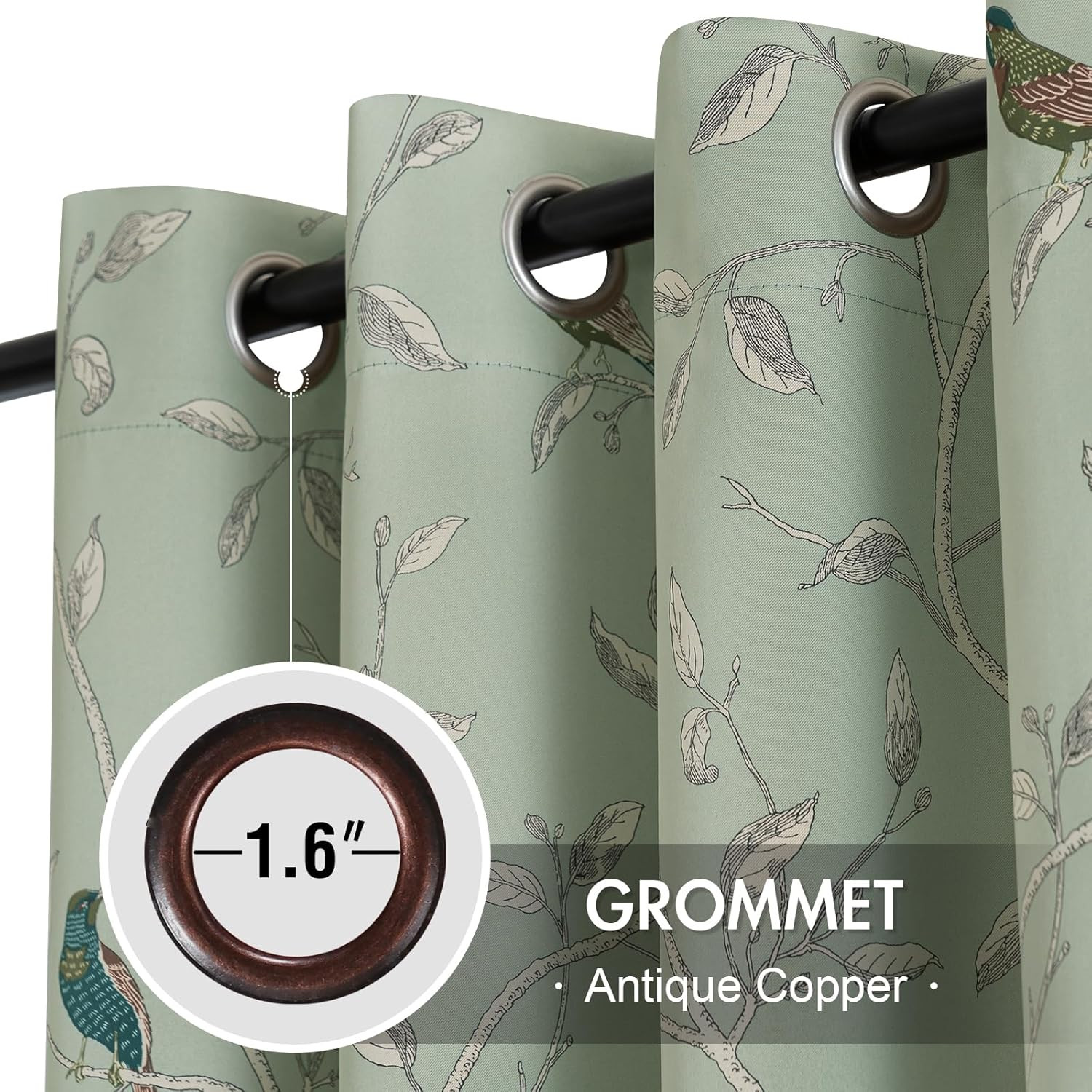 Blackout Curtains for Bedroom 63 Inches Length Thermal Insulated Birds Rustic Pr