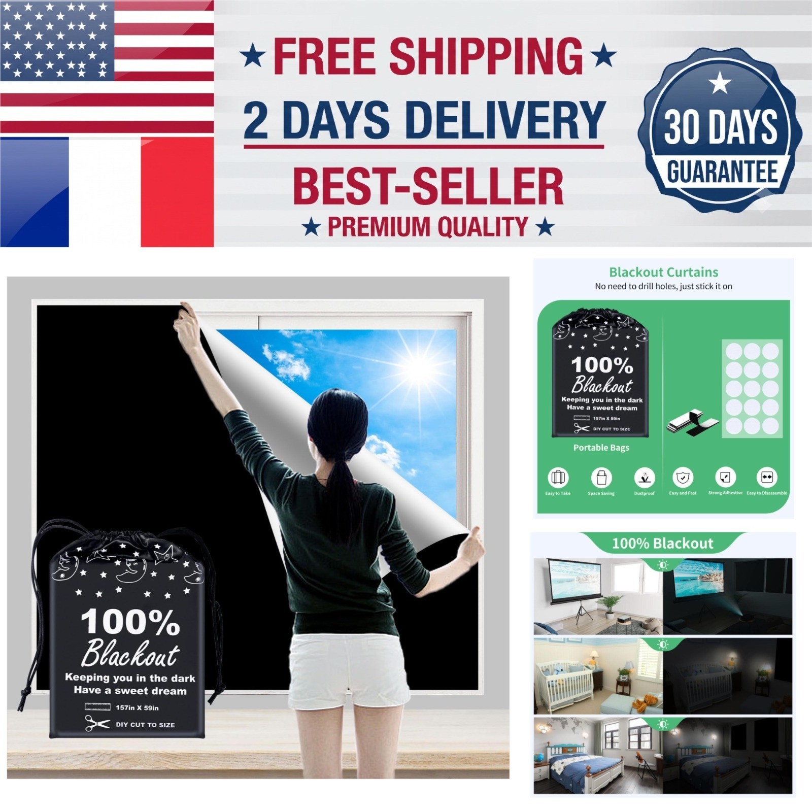 BoxElfos 100% Blackout Curtains 157″ x 59″ Adjustable Portable