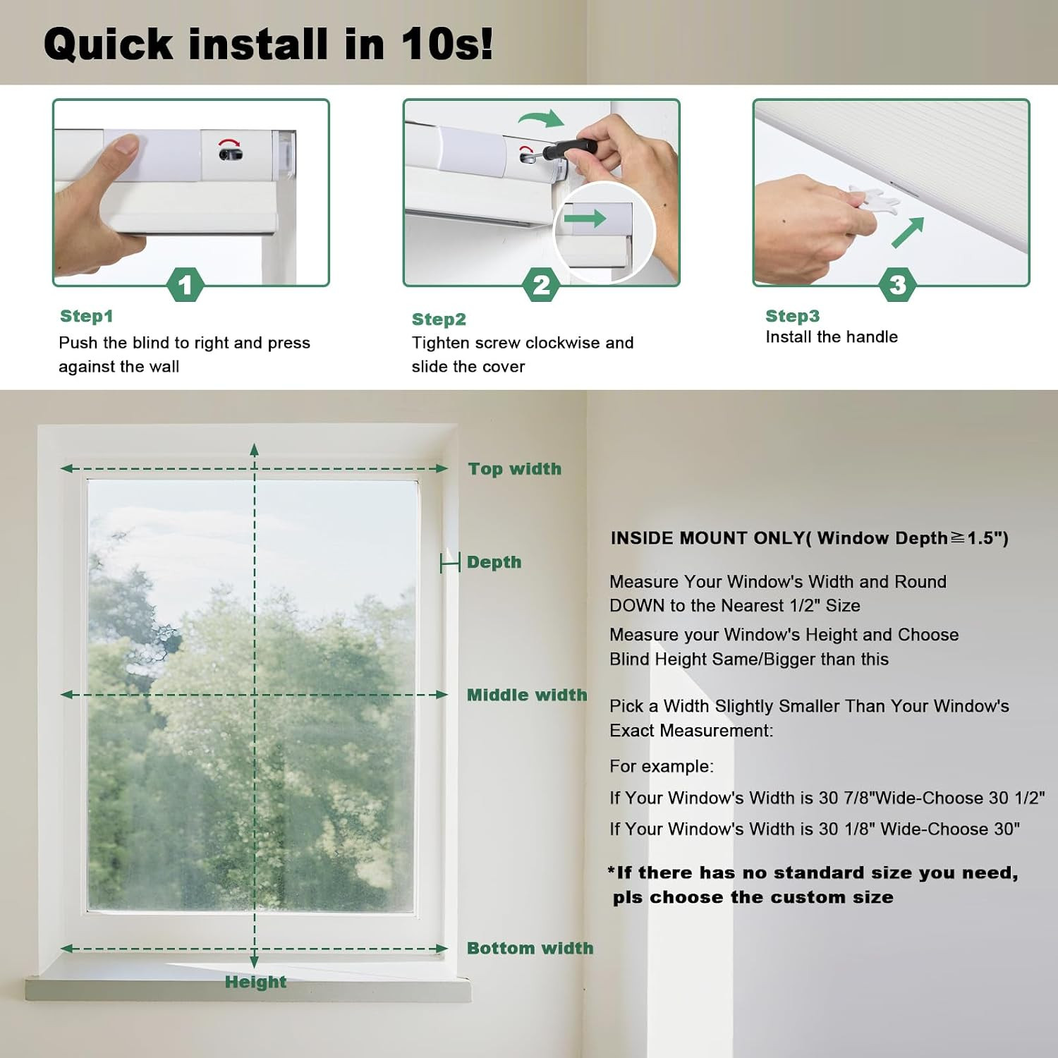 Tonature Upgrade No Drill No Tools Cellular Shades for Indoor Windows 38mm Honey