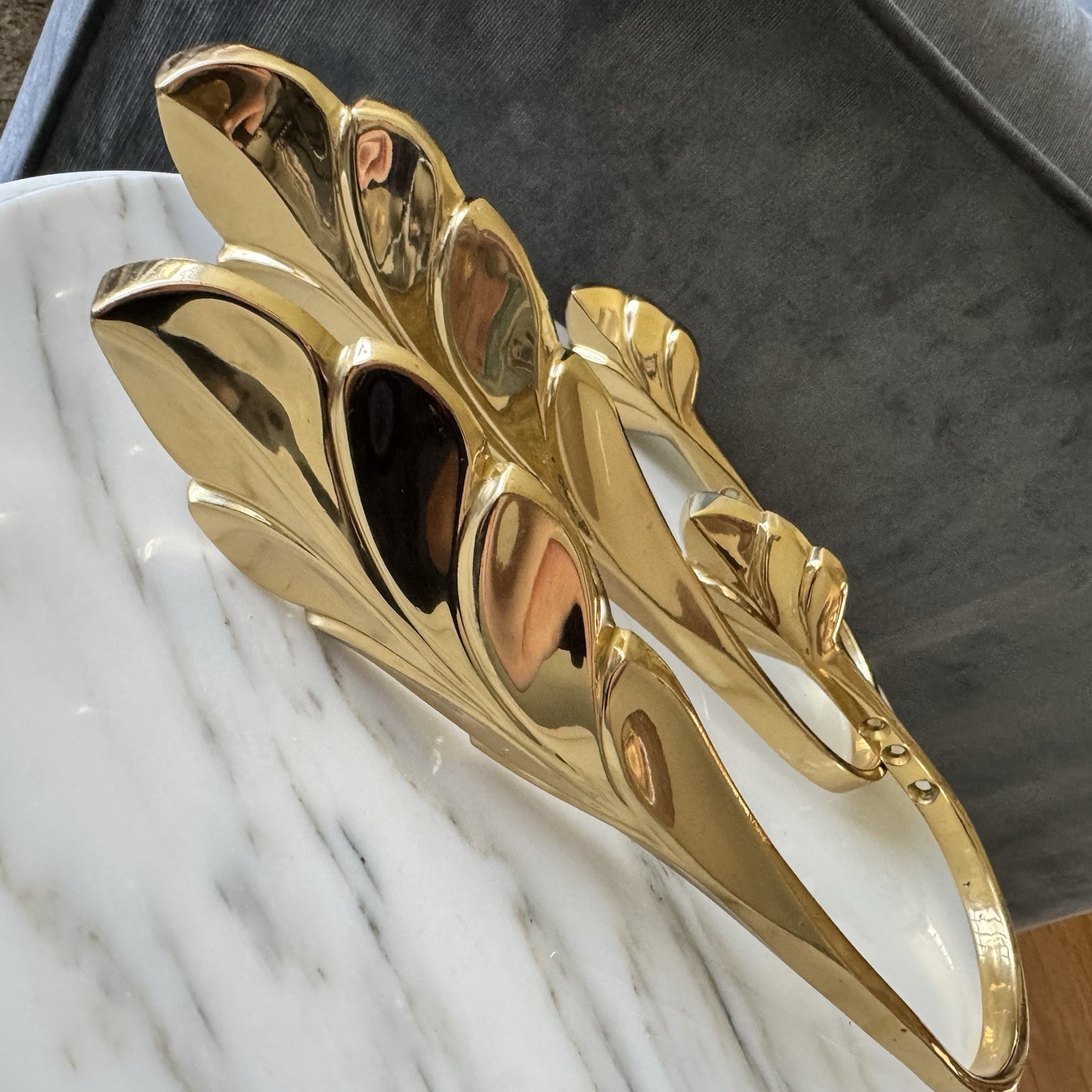 Solid Brass Leaf Design Curtain Tie Backs 11”x3 1/3”