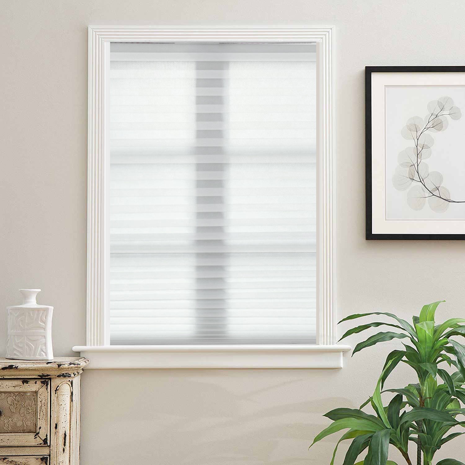 Light Filtering Pleated Non Woven Fabric Cordless White Window Blinds 48″x72″