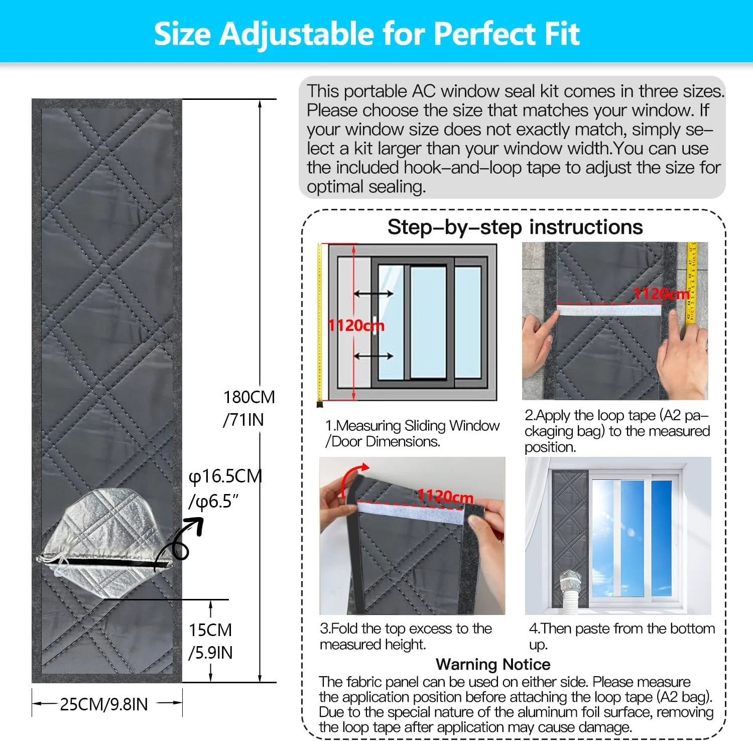 3-Layer Insulated Portable AC Window Seal Kit Max 70″ Stepless Adjustable Reflec