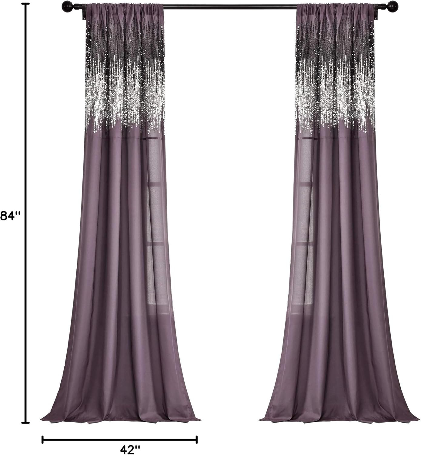 Glam Purple & Black Shimmer Sequin Window Curtains 42″ x 84″ Pair
