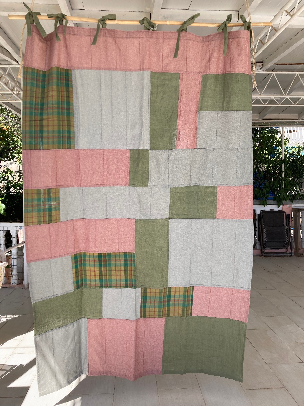 Boho Curtain Patchwork Panel 57″ x 84″ Tie-Top 100% cotton handmade