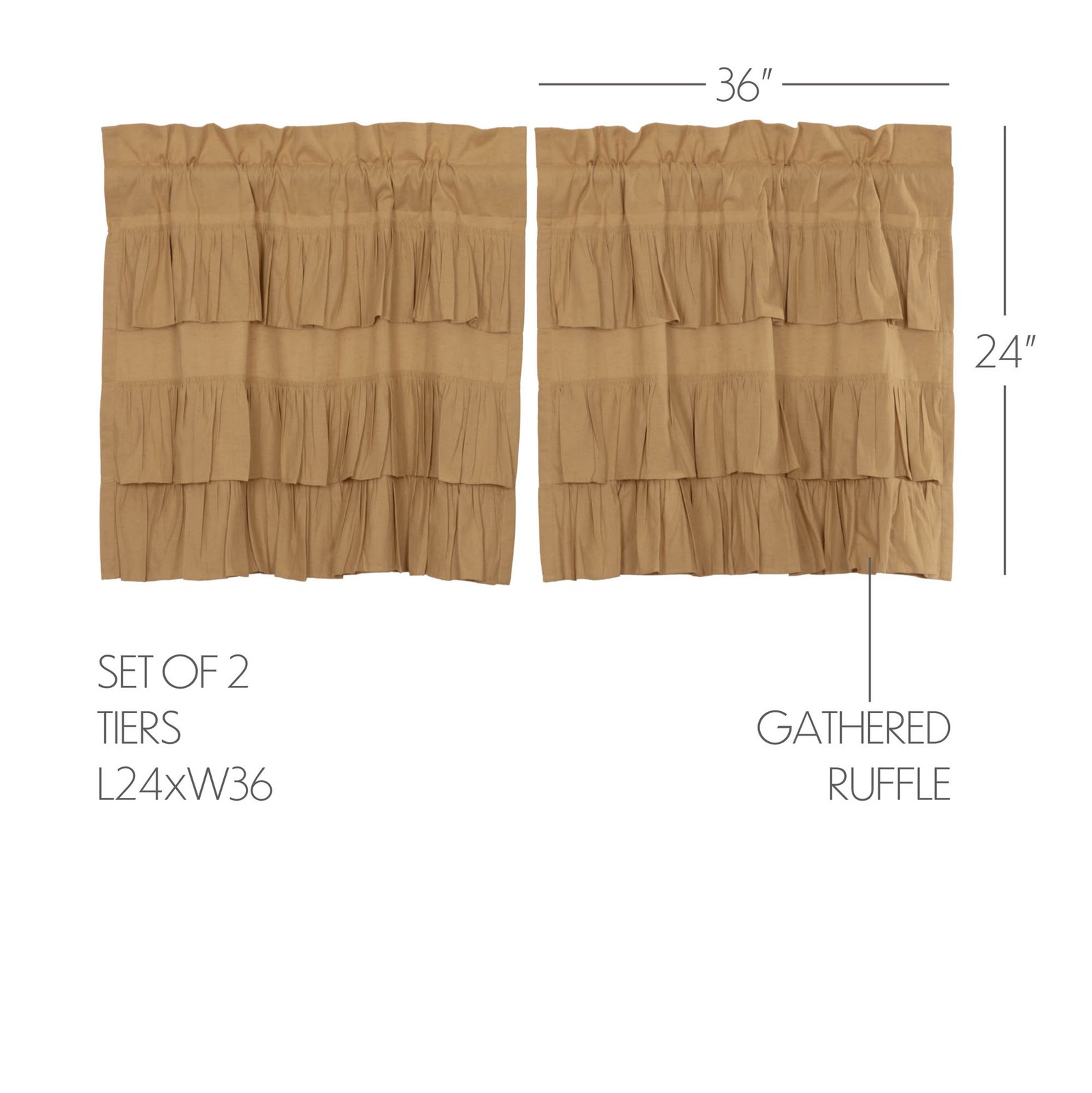 Farmhouse 24″x36″ Tier Pair Tan Rod Pocket Kitchen Window Curtains VHC Brands