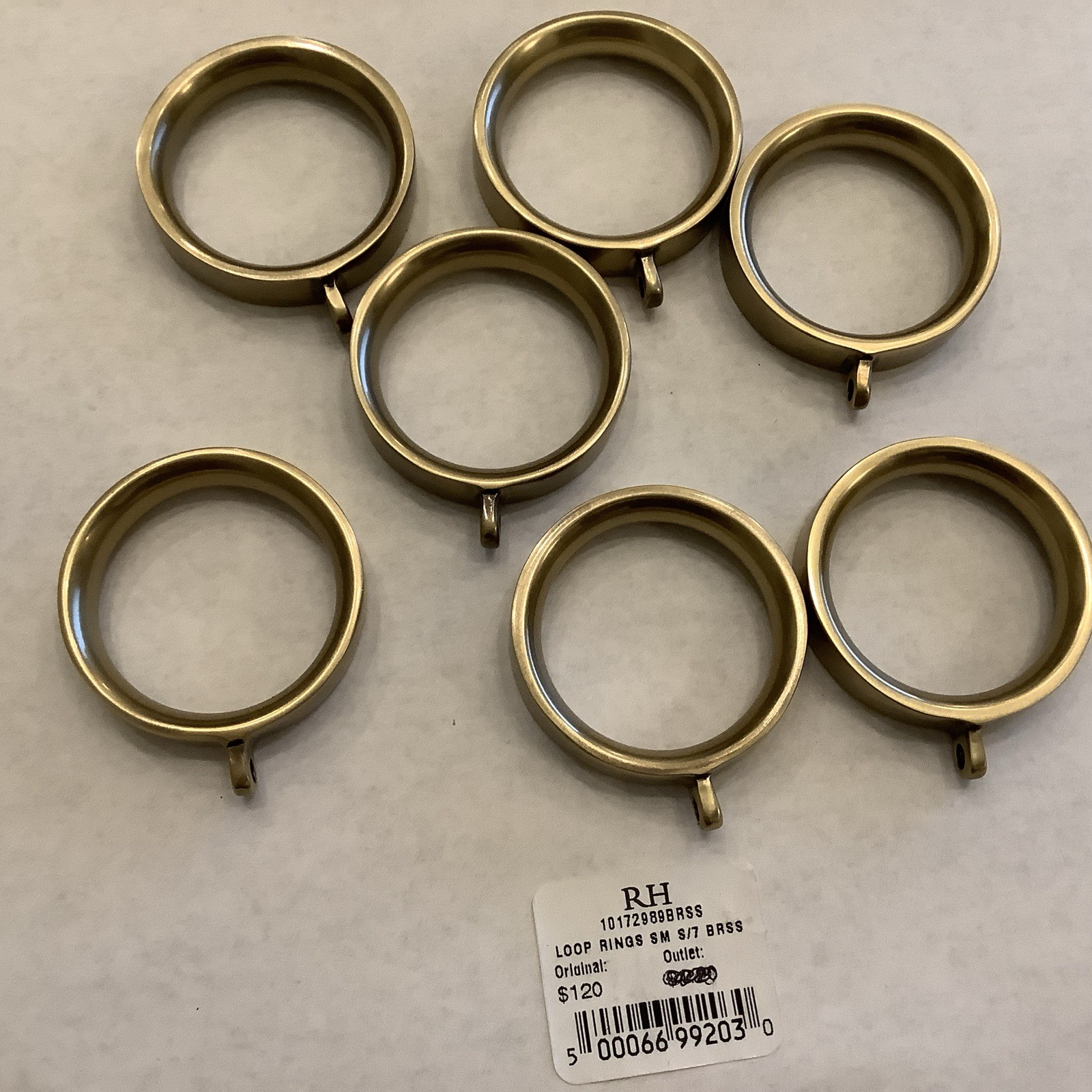 Restoration Hardware Easton Solid Brass Loop Drapery Rings (Set of 7) Small