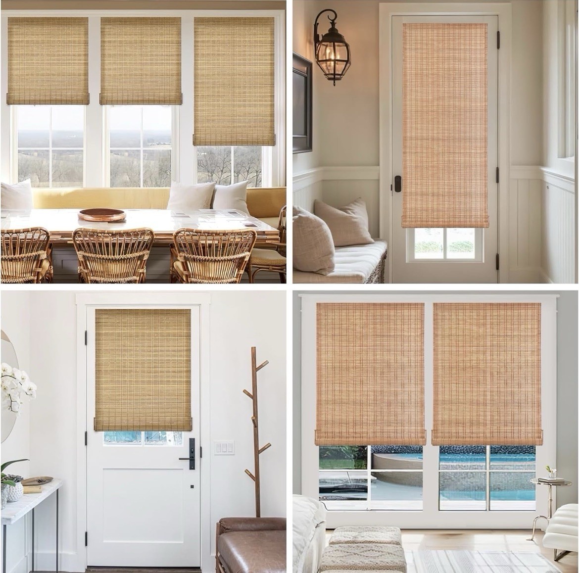 No Drill Cordless Bamboo Roller Shades 35×64 Brown Light Filtering Window Blind