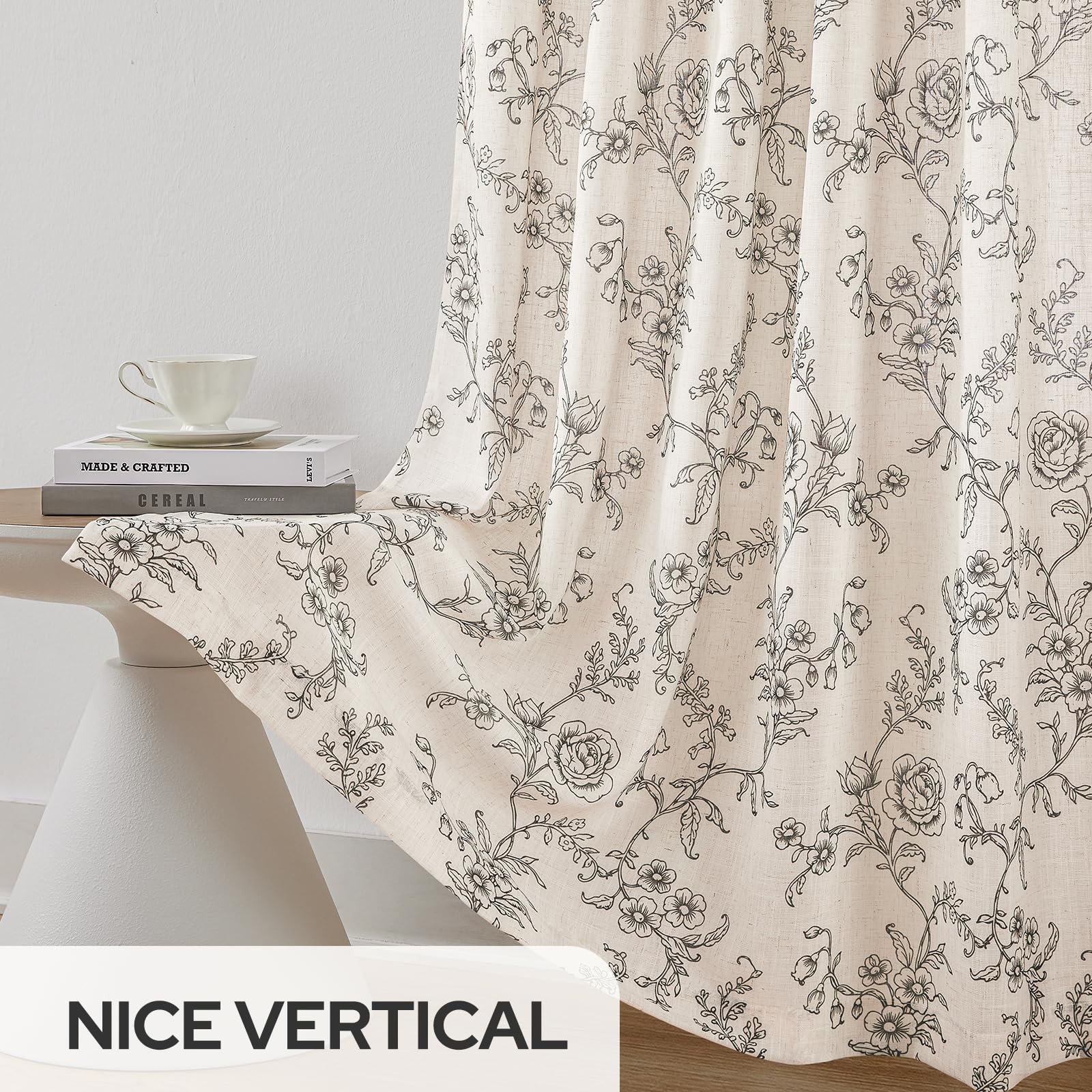 Floral Linen Curtains, Vintage French Country Curtain Drapes, Light Filtering…