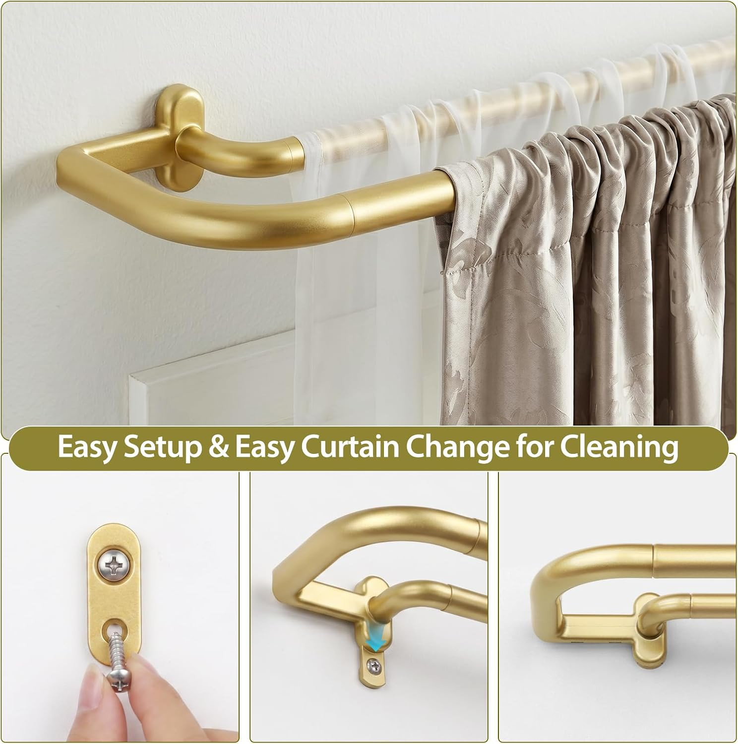 Double Wrap around Curtain Rods for Windows, 32 to 58 Inch, Gold | Blackout Curt