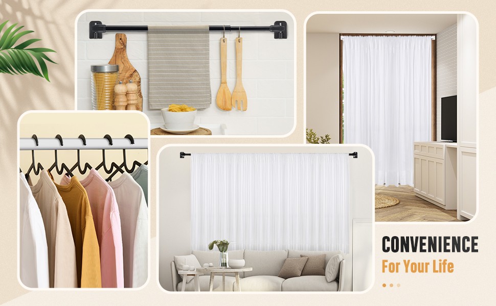 4 Pieces Extendable Curtain Rod Cupboard Bars Tensions Adjustable Plastic