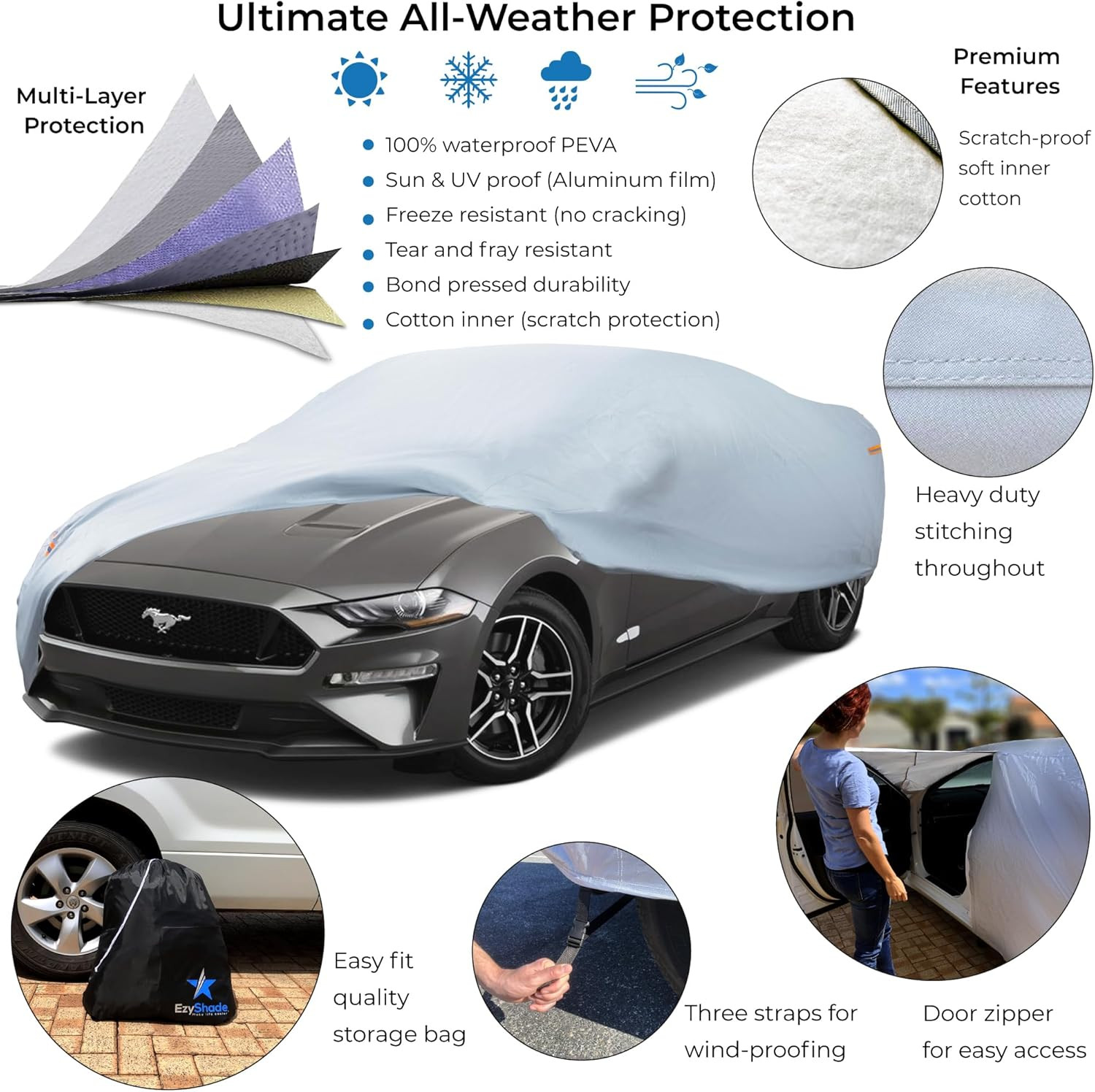 10-Layer Waterproof Car Cover for Corvette, Mustang & Classic Cars – Size C4