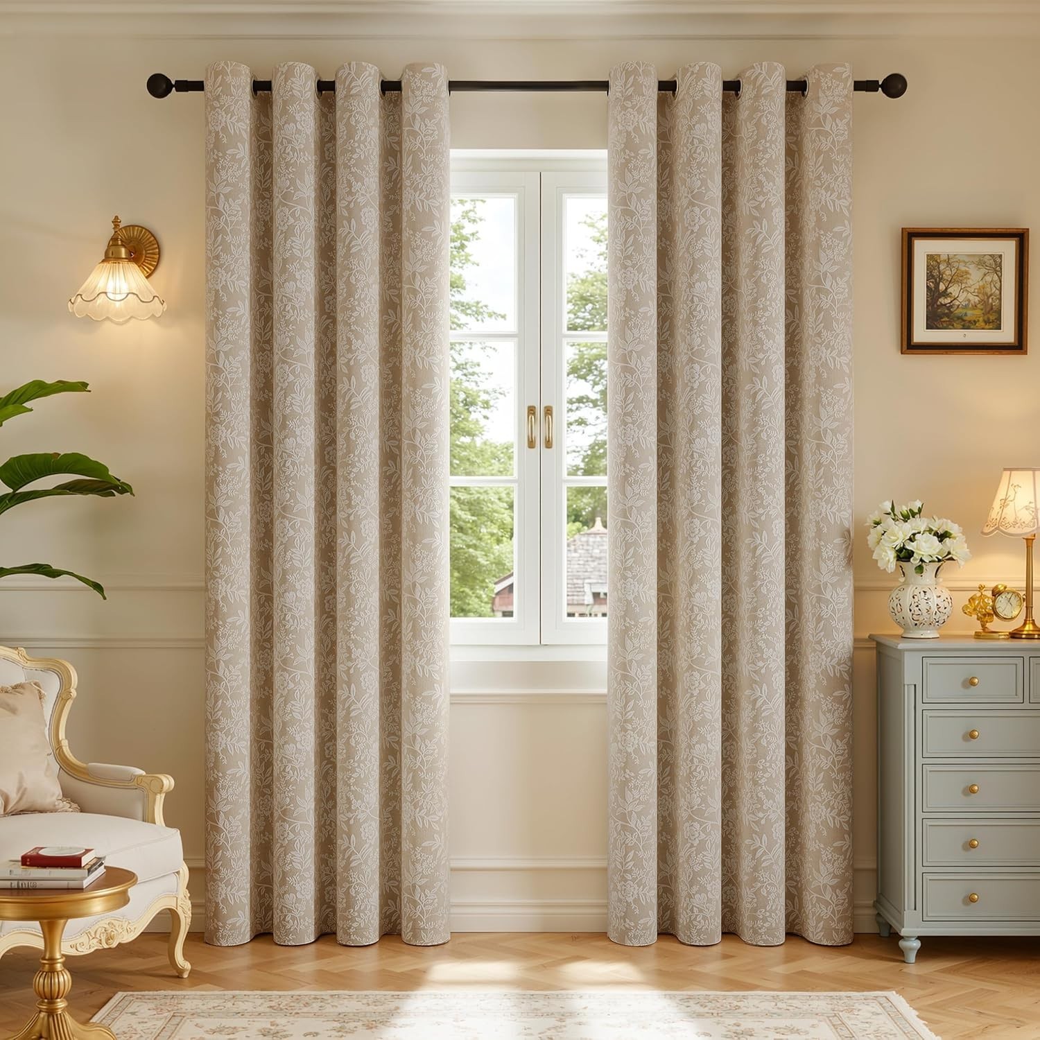Floral Jacquard Blackout Curtains 72 Inches Long – Chenille Easy Install Grom…