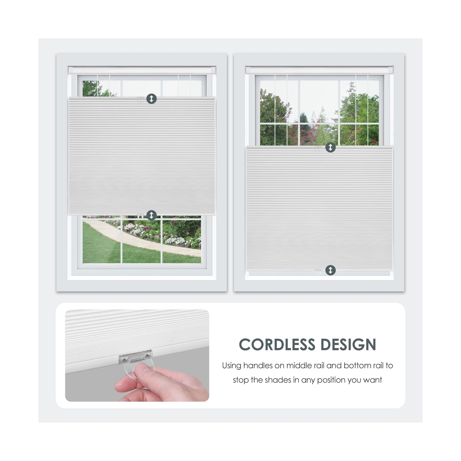 LazBlinds No Tools No Drill Cordless Cellular Shades, Top Down Bottom Up (TDB…