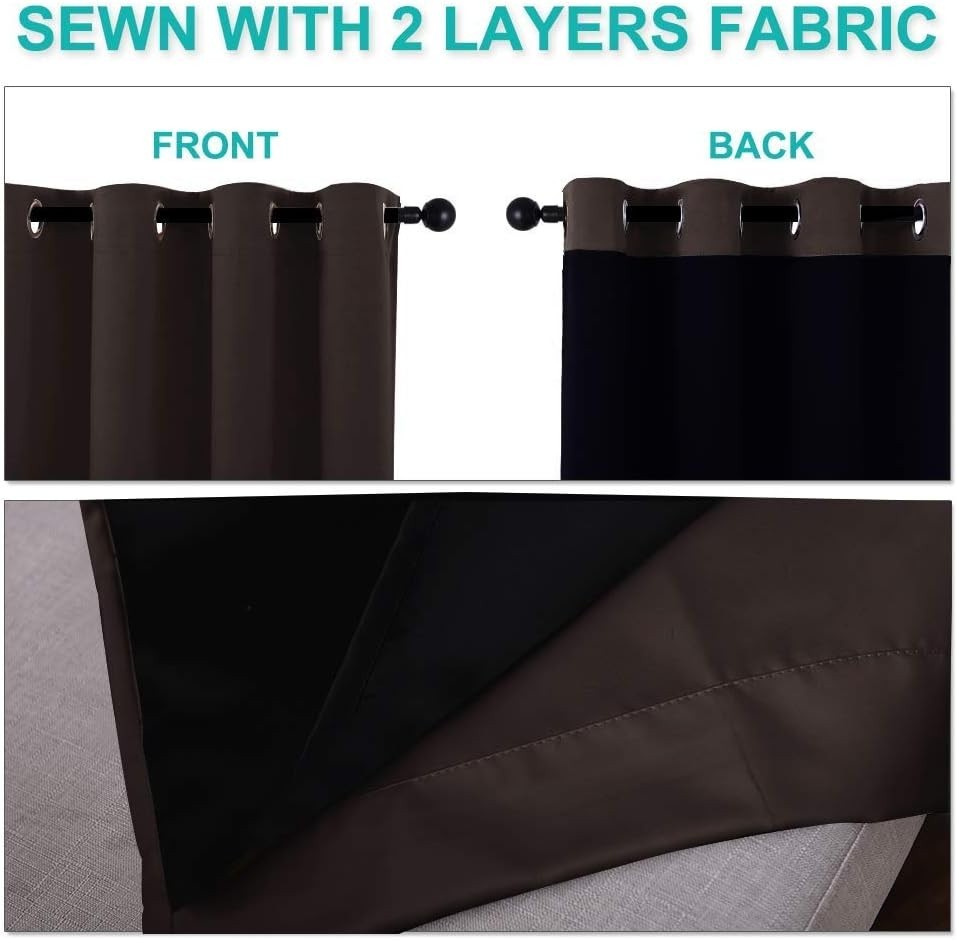 Noise Reduction Blackout Curtains, Toffee Brown, 2 Pack