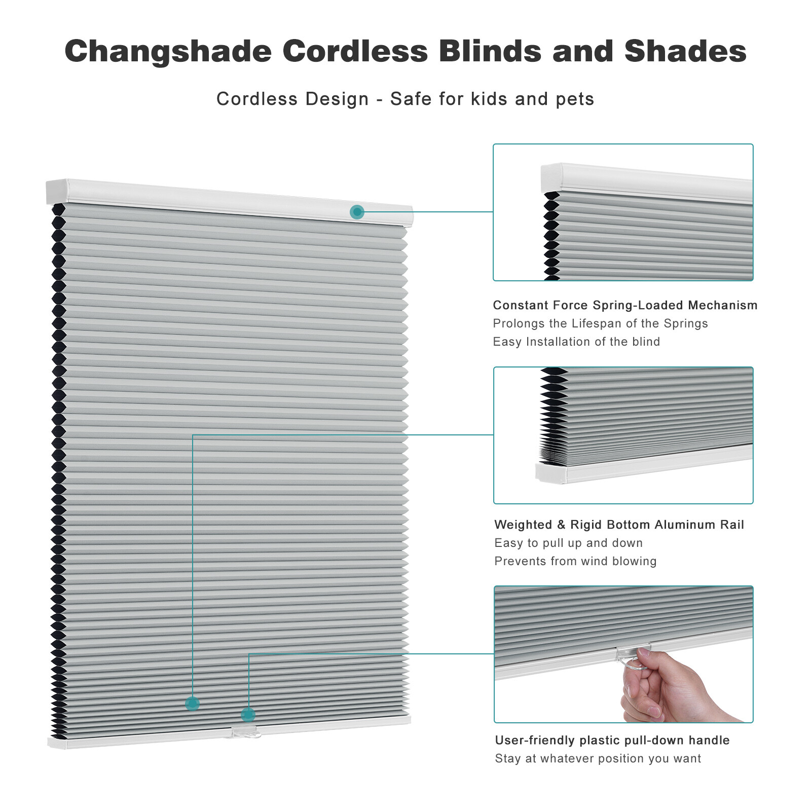 Blackout 38mm Honeycomb Blinds For Window Cordless Cellular Shades-Six Colors