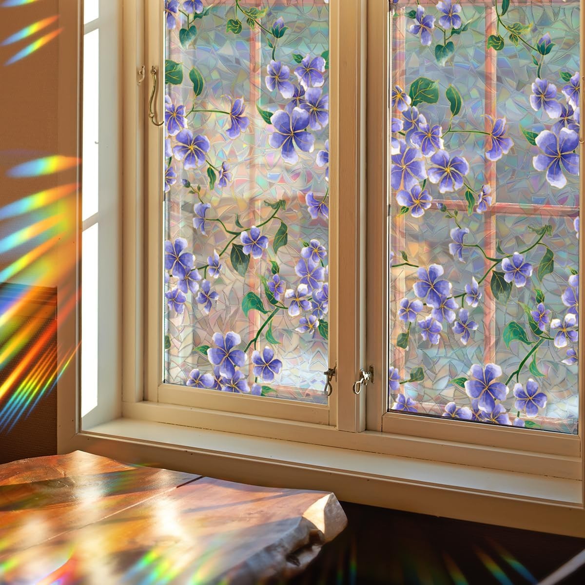 Window Privacy Film Rainbow Flower Window Clings 3D Decorative Vinyl Stained Gla