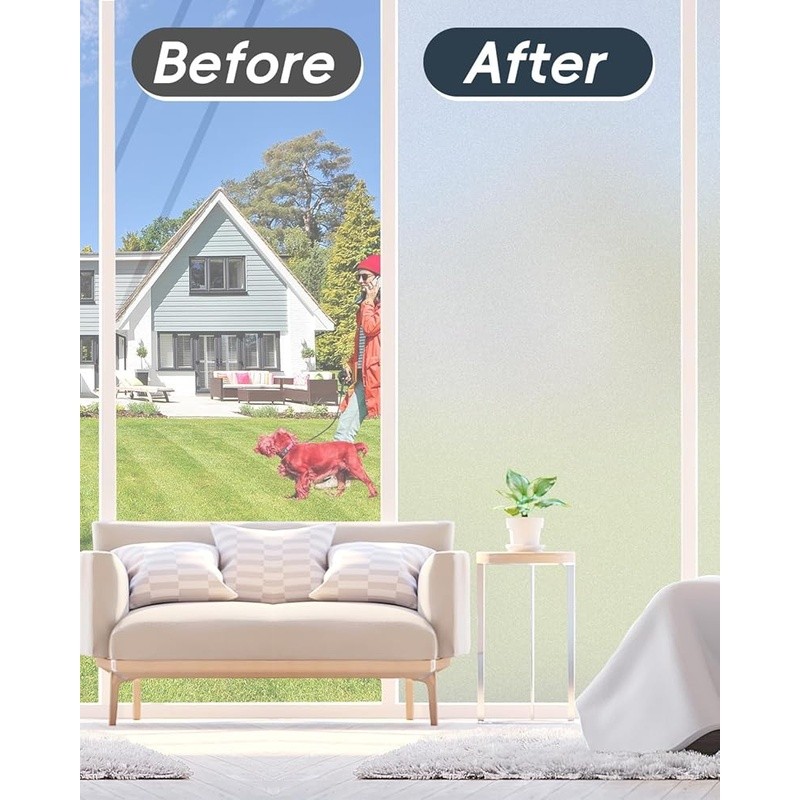 Window Privacy Film Static Cling UV Protection Easy Cut Reusable 17.5×78.7 Inch