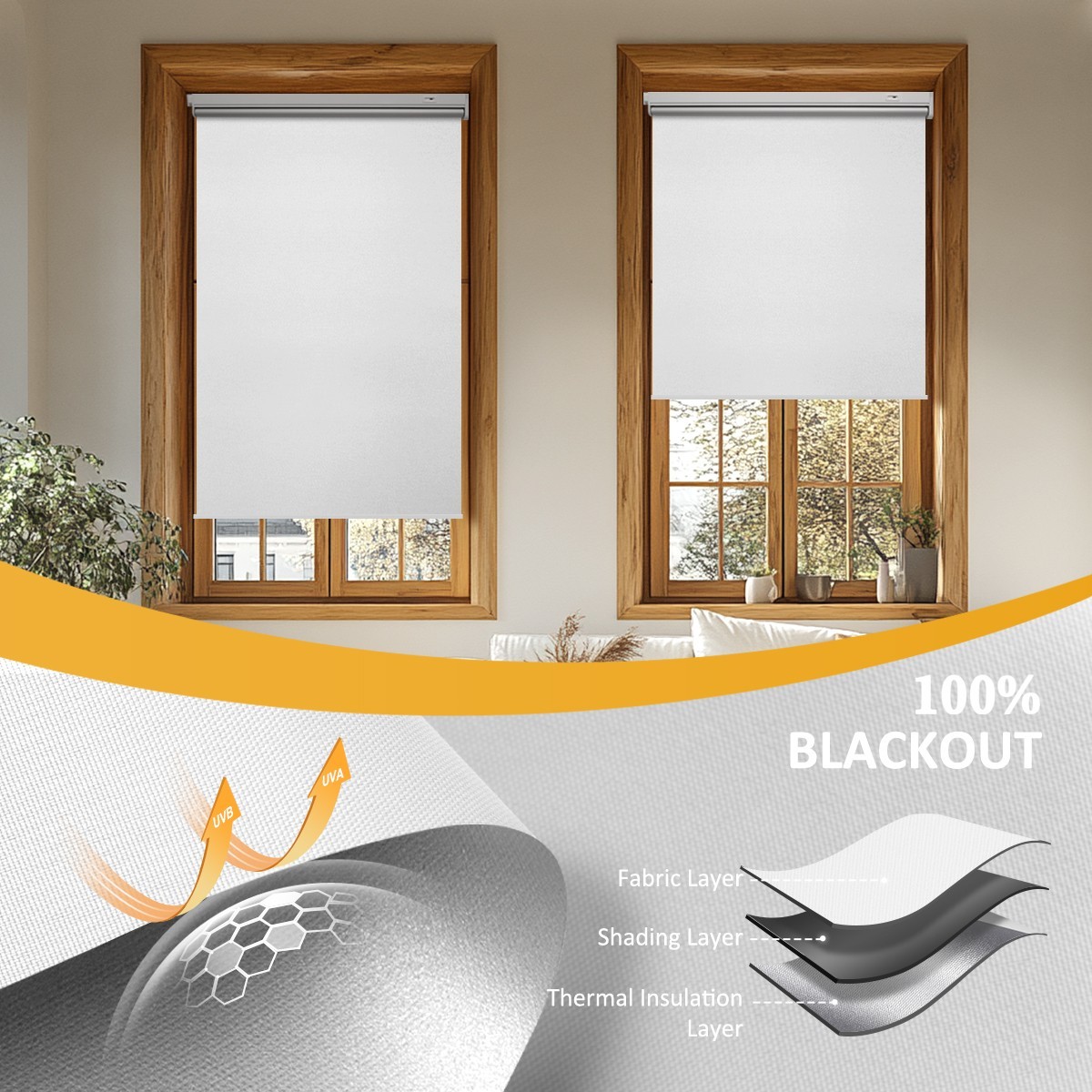 Cordless No-Drill Motorized Roller Blinds with Remote Control Solar Panel Includ