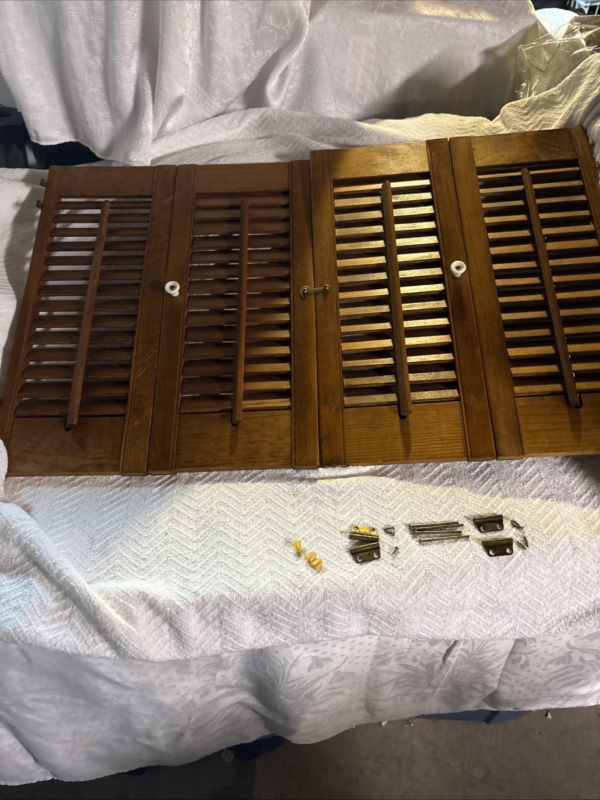 Vintage Plantation Window Shutters Set 19″x 15 1/4 “Wood Interior Louver Brown