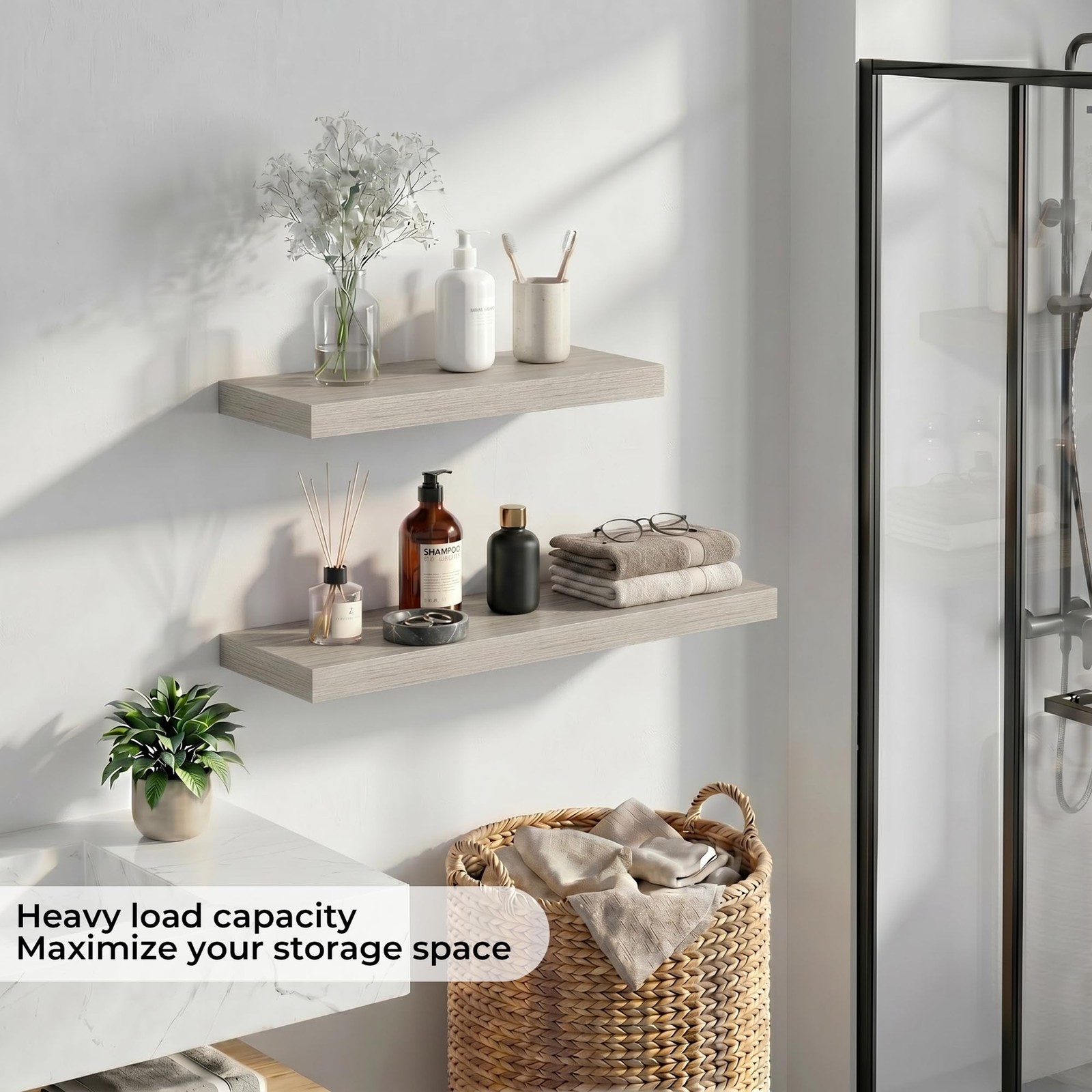 55 Inch Floating Shelves – Fireplace Mantel Shelf – Deep Wall Mounted Wood St…