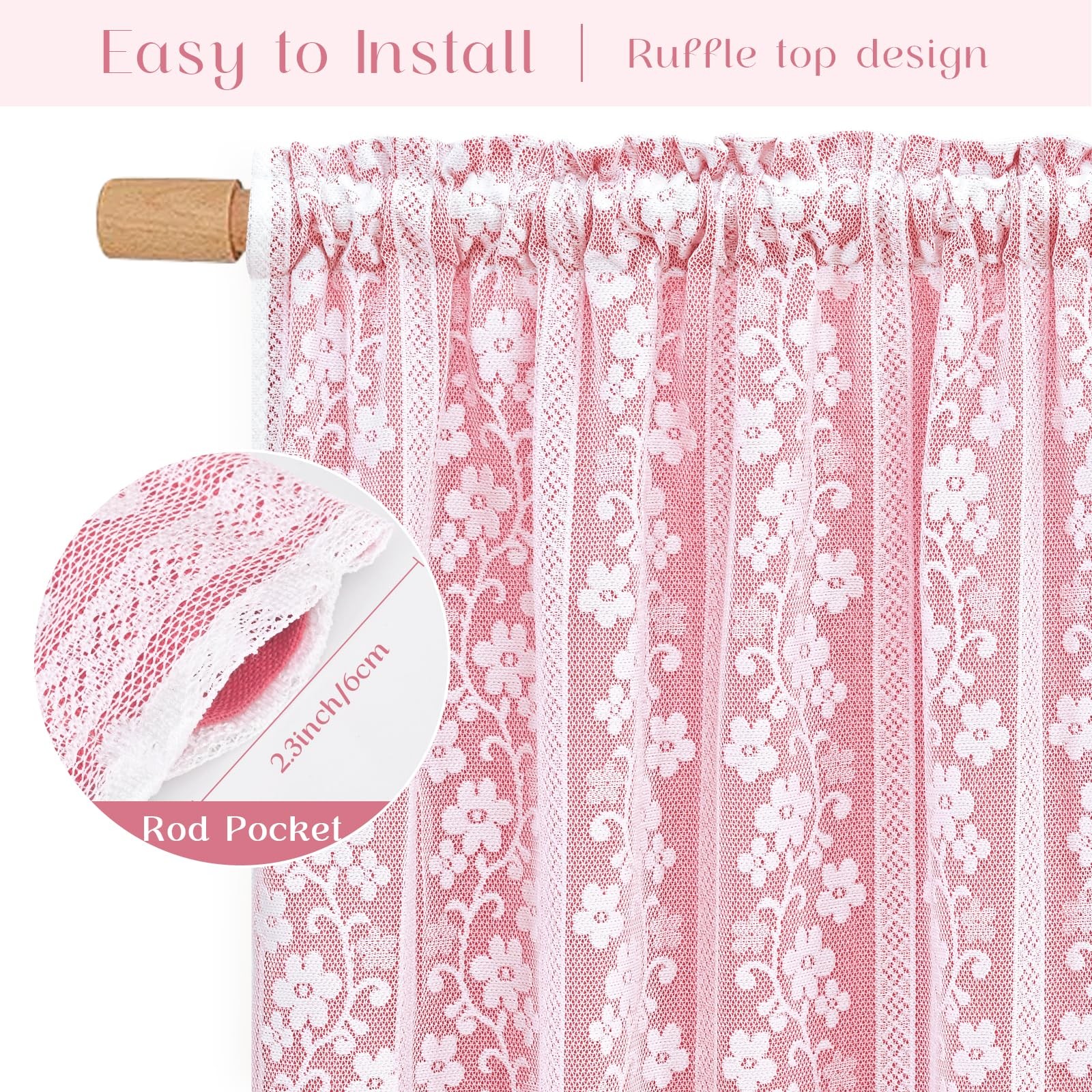 Aspmiz Pink Kitchen Curtains Double Layer Curtains Linen Lace Linen Kitchen