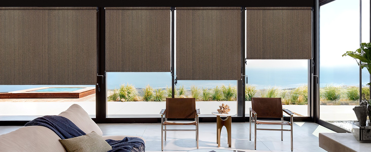 Outdoor Roller Shades with Splicing Design, 10′ W x 8′ H Exterior Cordless Patio