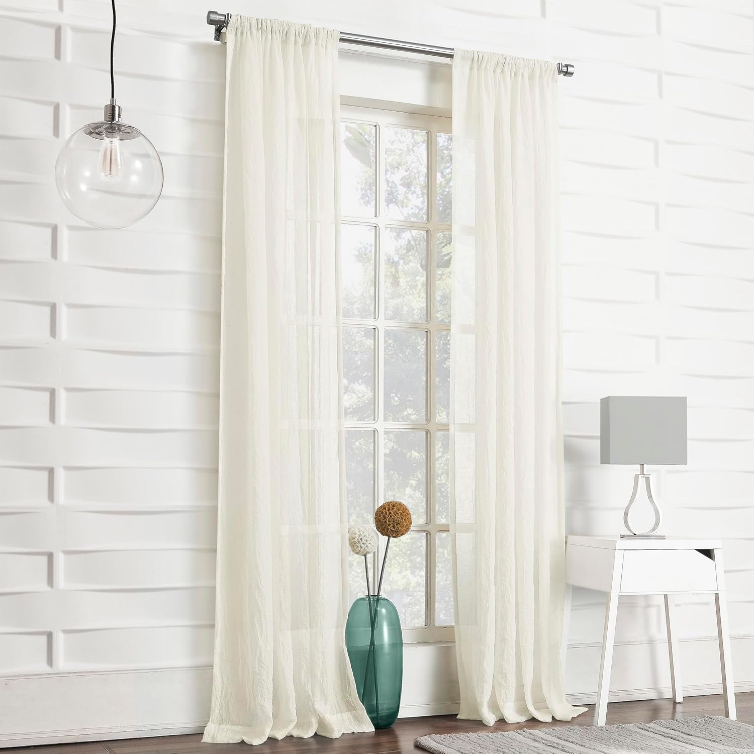 Tayla Crushed Texture Semi-Sheer Rod Pocket Curtain Panel, 50″ x 95″, Cream Off-
