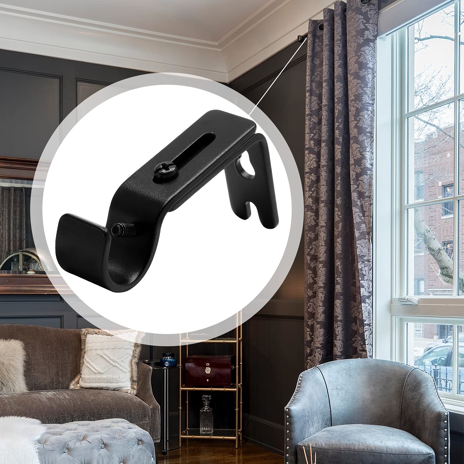 4 PCS Heavy Duty Adjustable Curtain Rod Brackets Wall Mount Black 5/83/4