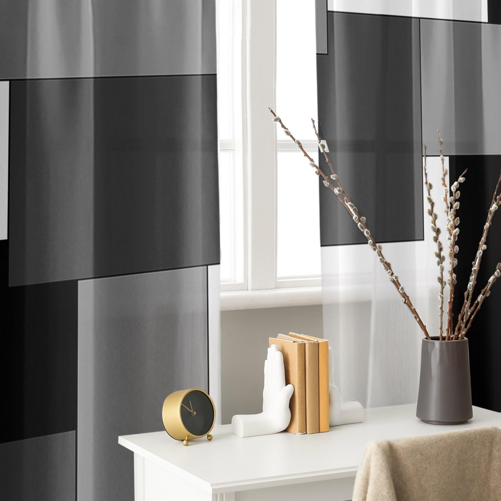 Modern Curtains 63 Inch Length, Abstract Design, 2 Panels
