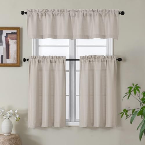 Curtains 30 Inch Length 2 Panels, Light 30″W x 30″L (Pack of 2) Moon Beige