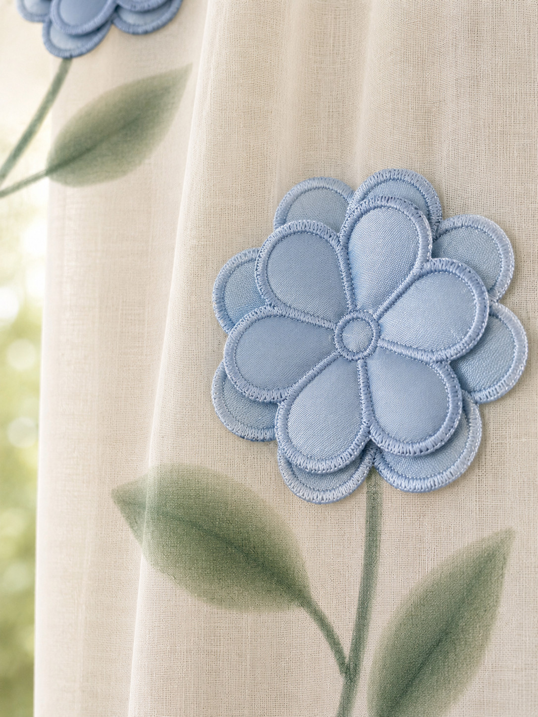 Vintage Ivory Floral Sheer Curtain Panel Double Layer Valance 60 in. x 84 in.