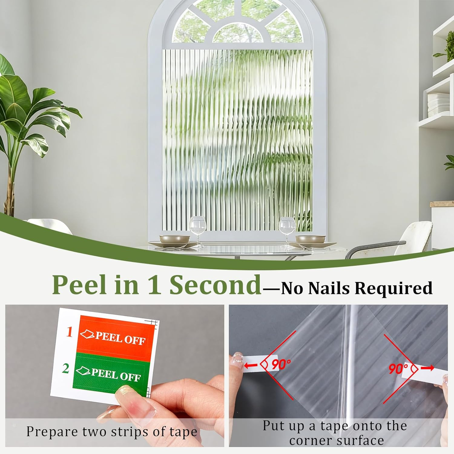 Reeded Glass Privacy Window Film with 3 Tools, 3D Decorative Fluted Frosted Patt
