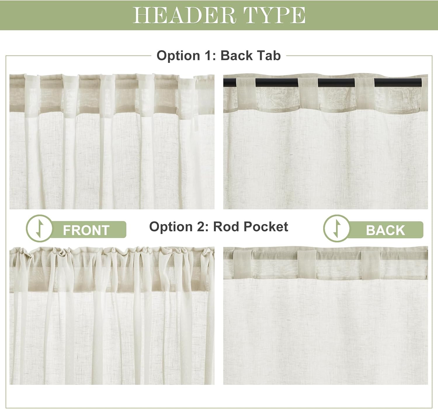 Natural Linen Back Tab Curtains 84 Inch Length for Living Room 2 Panel Pocket Dr