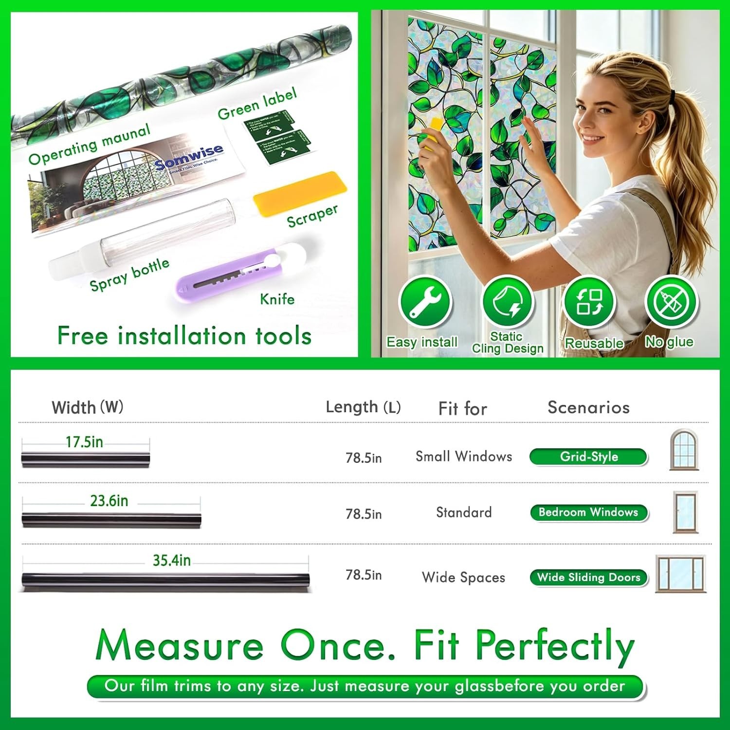 Rainbow Window Privacy Film,Heat Control,UV Blocking,Anti-Glare,Day & Night P…