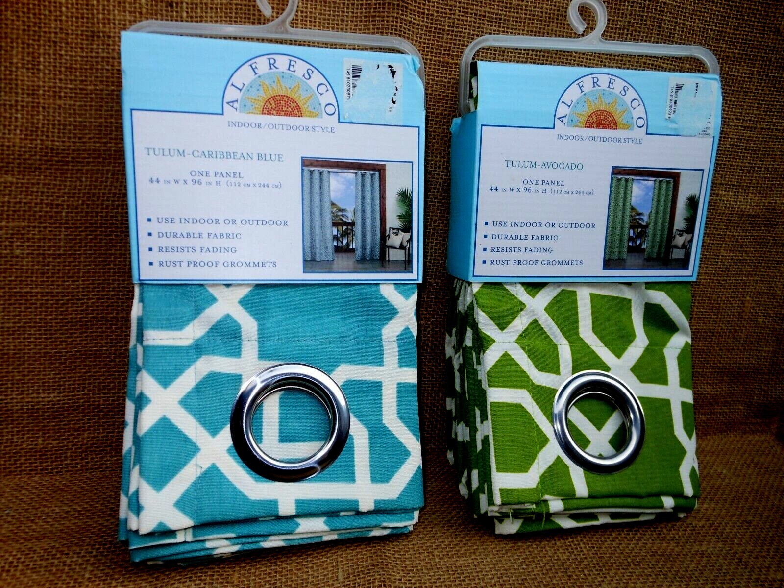 PR 44×96 Ellery MOROCCAN GEO INDOOR OUTDOOR CURTAIN PANELS TEAL BLUE