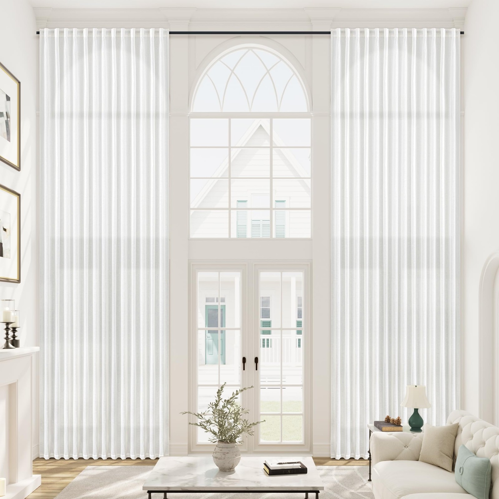 Mstexa White Linen Sheer Extra Wide Curtains 144 Inches Long 100 Inch Width