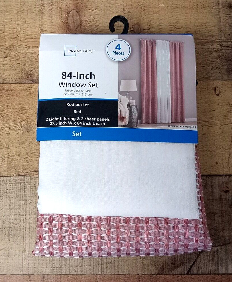 Mainstays 4 Piece Wave Jacquard Curtain Panel Set, 27.5″ x 84″ Each Panels, Red