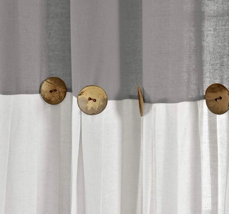 2 Linen Button Window Curtain Panels 40″ W x 84″ L, Dark Gray & Off White