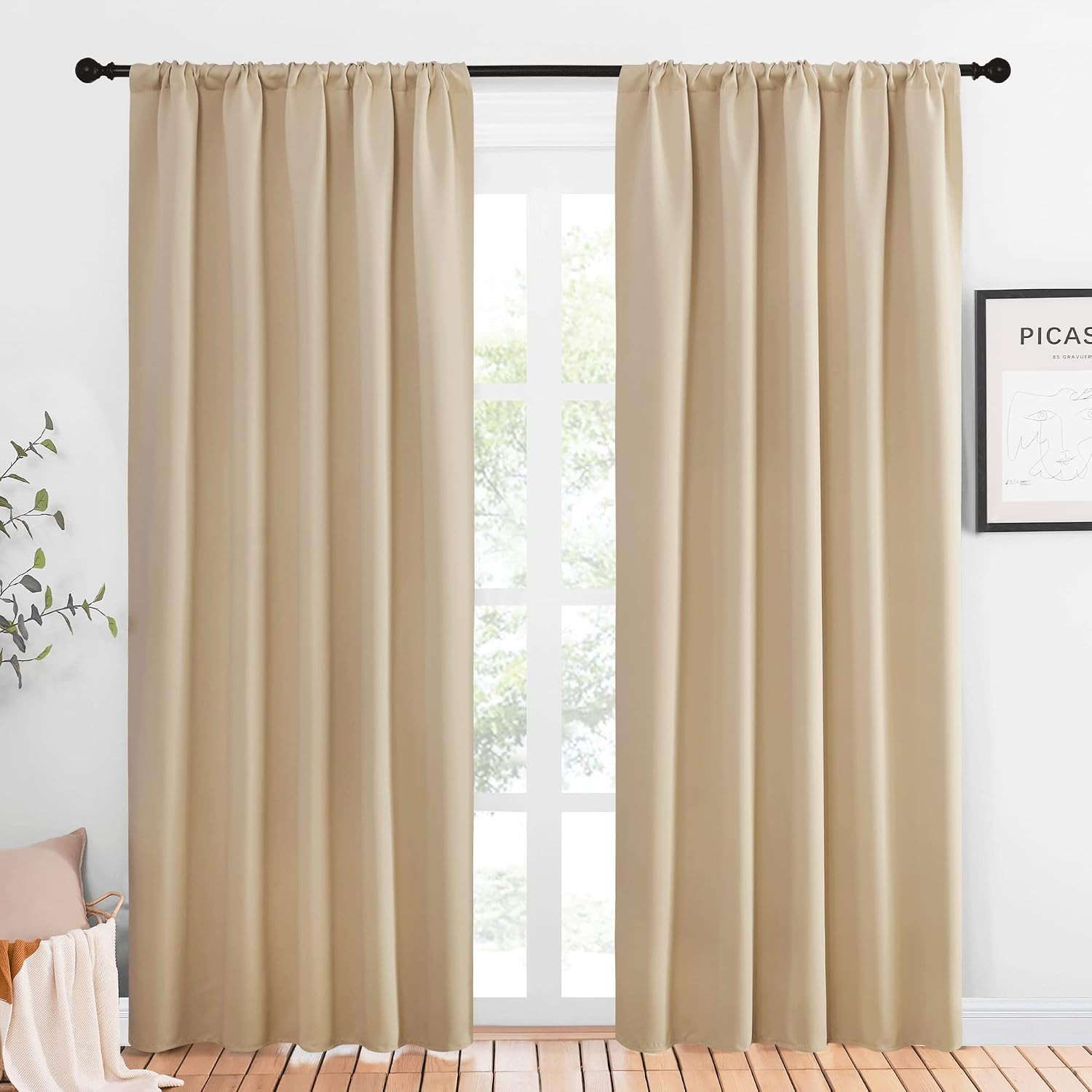 Blackout Curtain Panels for Living Room, Biscotti Beige, 2 Panels, W52