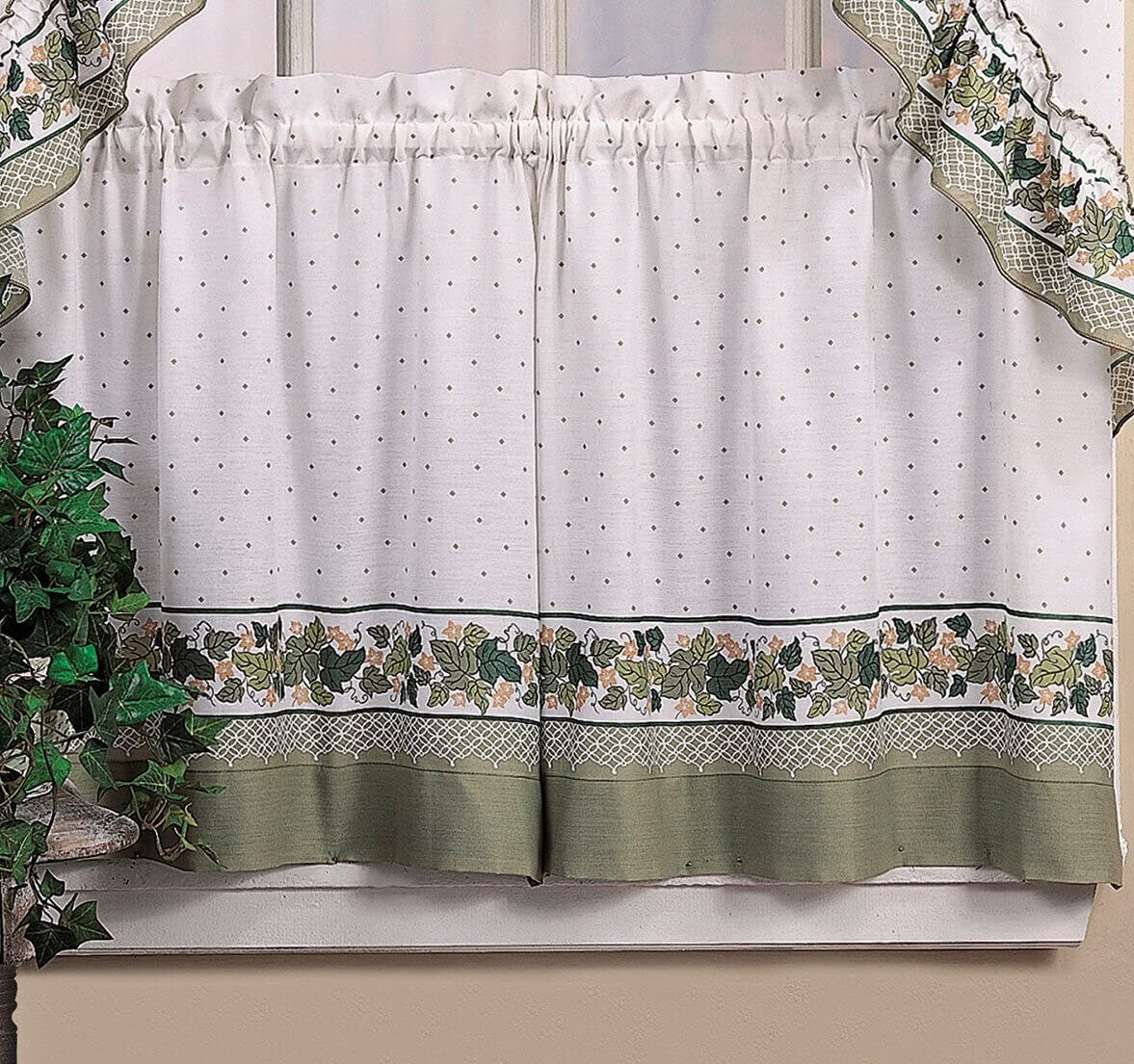 CHF & You Cottage Ivy Country Curtain Tier And Swag Set, Multi, 56-Inch X 36-…