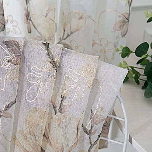 Tollpiz Floral Sheer Tier Curtain Flower Print 30″W x 36″L (Pack of 2) White
