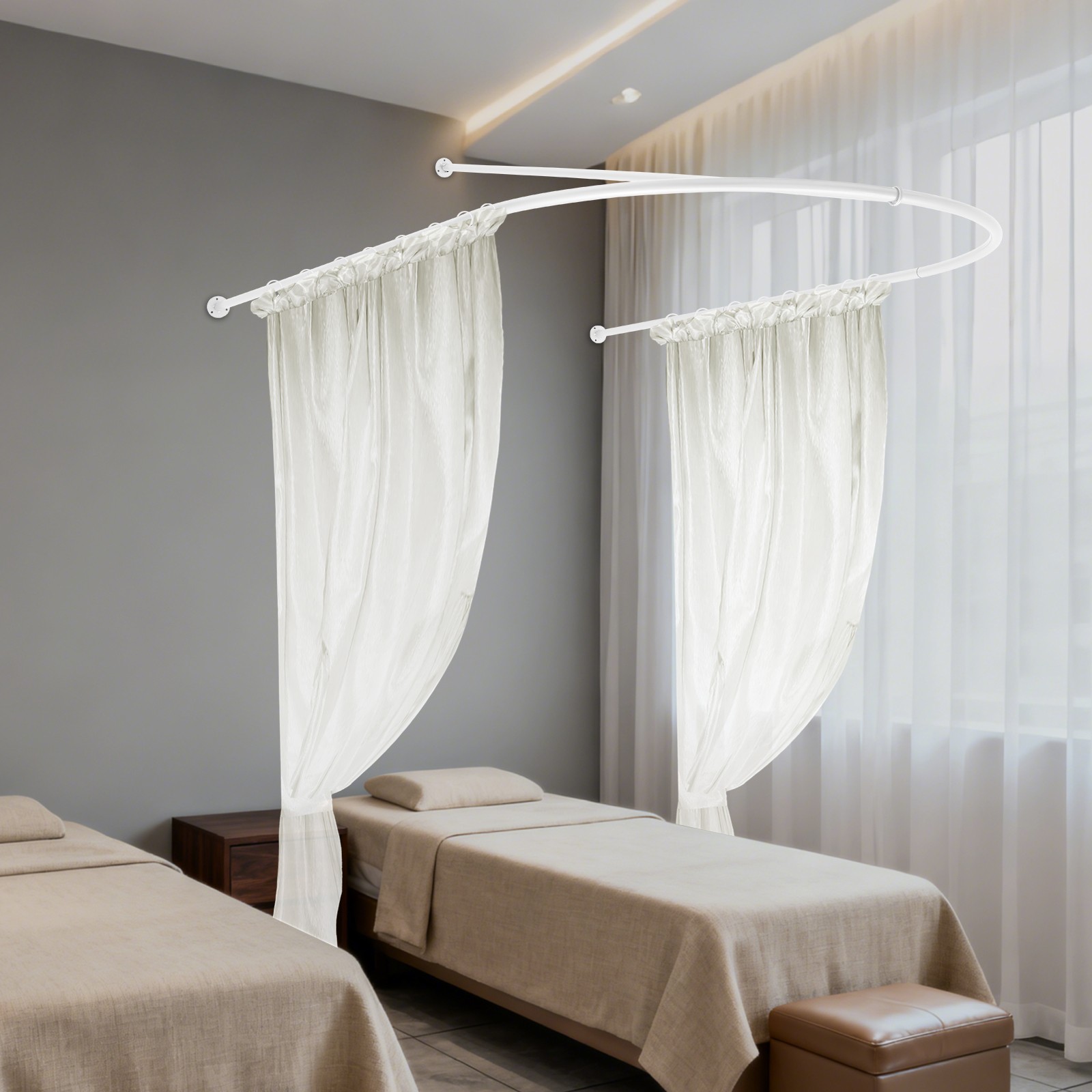 U-Shaped Wall-Mounted Privacy Curtain Rod 230 × 120 × 50 cm White