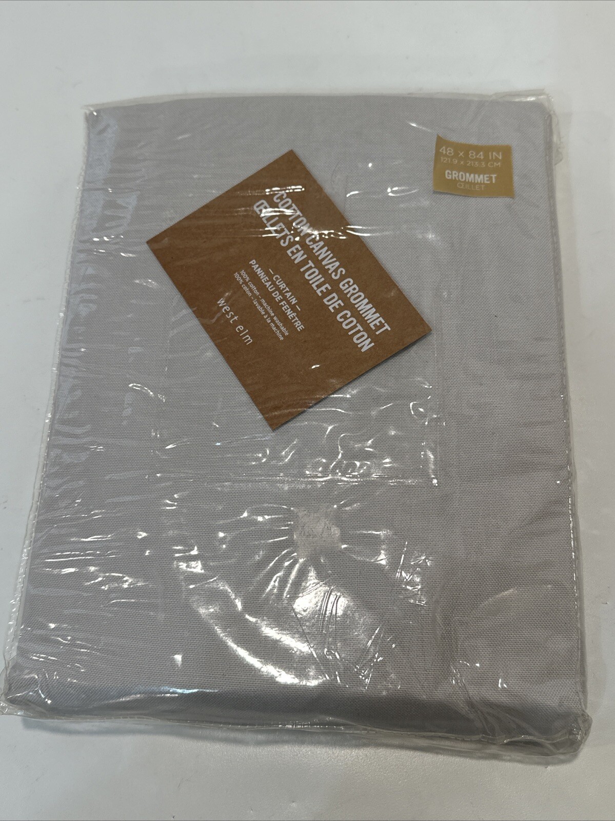 Gray 48 x 84 in West Elm Cotton Canvas Window Panel w/ Silver Grommets