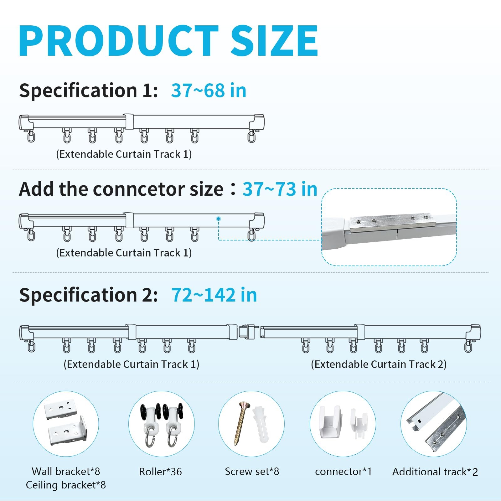 37142in Retractable Wall Or Ceiling Mount Curtain Track System For Track Curtain
